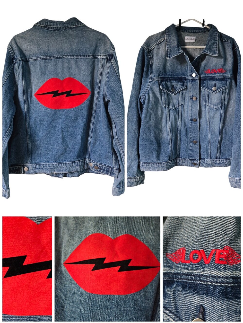 Lauren Moshi Love Lightning Bolt Lips jean jacket
